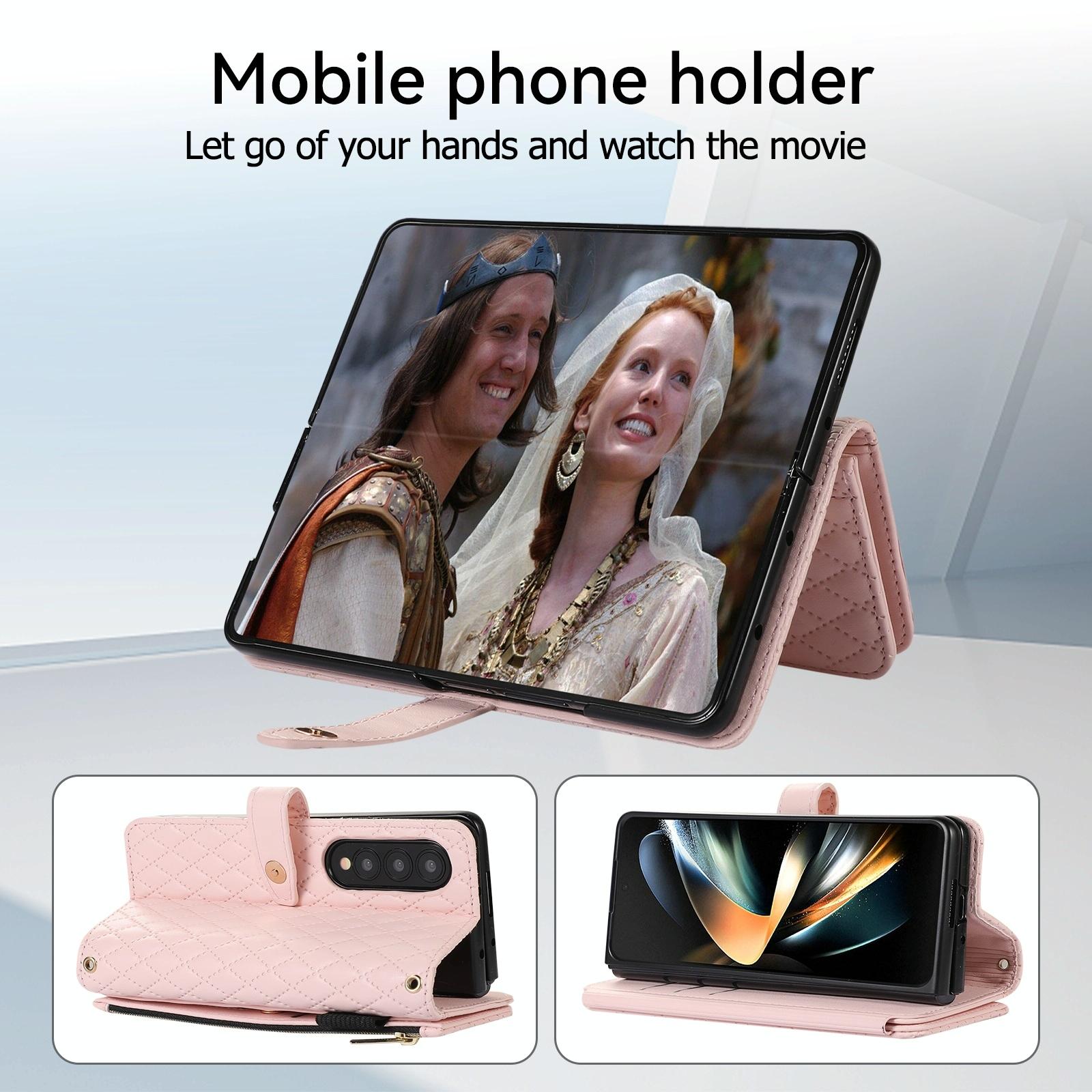 For Samsung Galaxy Z Fold4 5G Foldable Diamond Lattice Phone Case - White 6