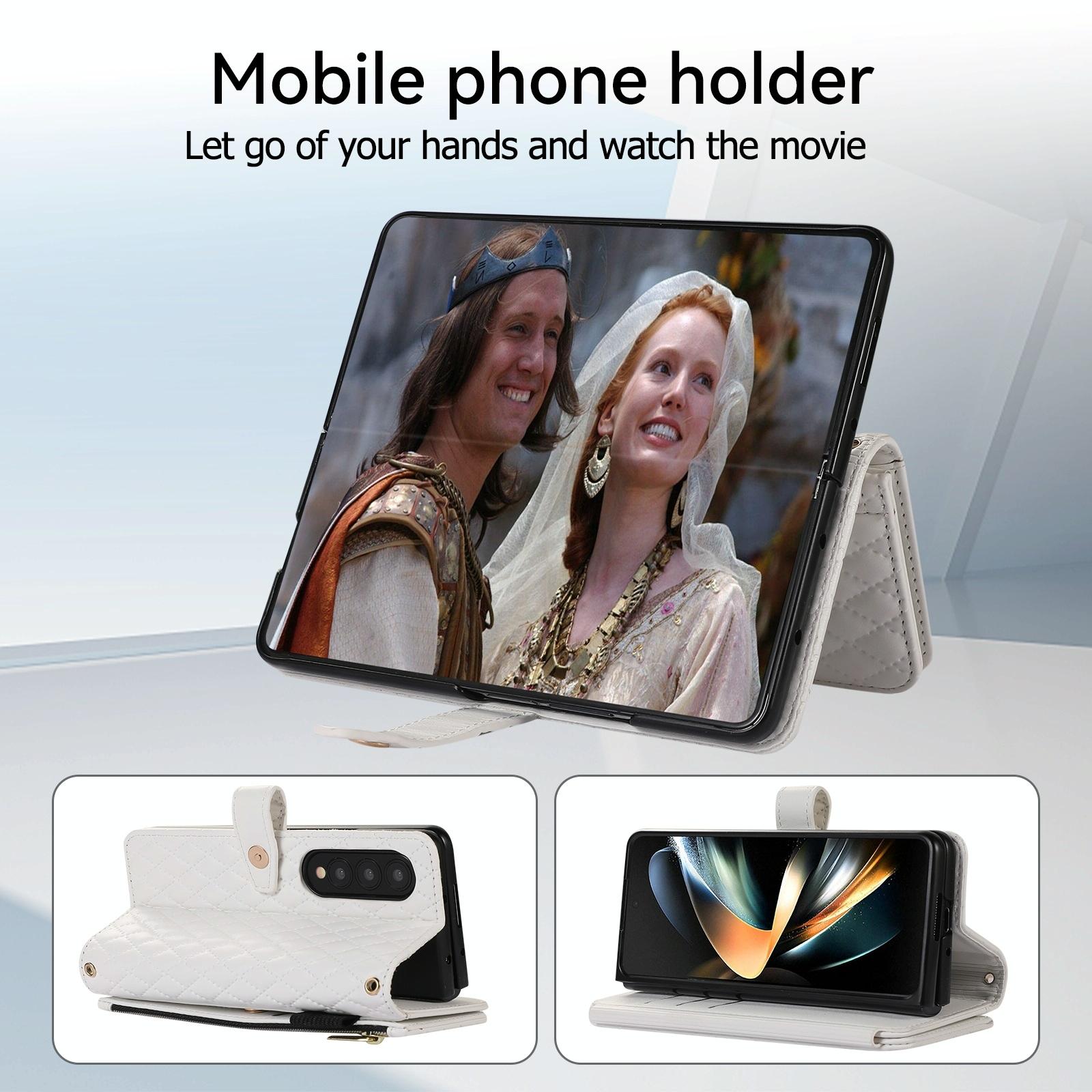 For Samsung Galaxy Z Fold4 5G Foldable Diamond Lattice Phone Case - White 12