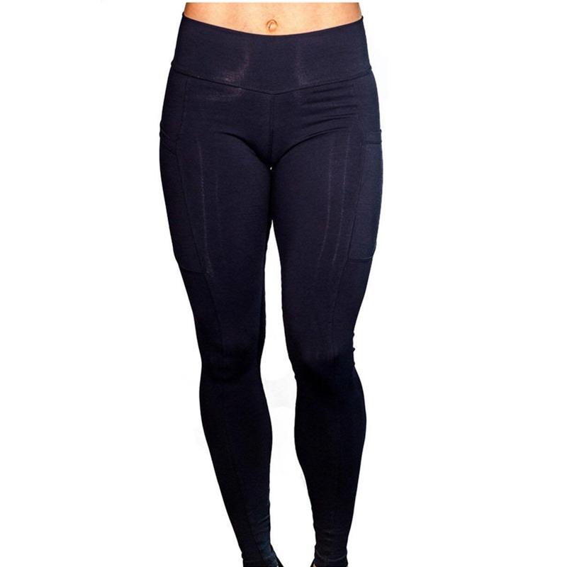 High Elastic Women Yoga Pants With Pockets Stretch Leggings For Jogging Workout And Running Size L - Black