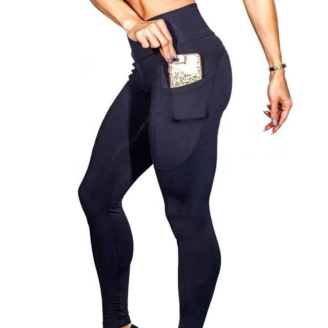 High Elastic Women Yoga Pants With Pockets Stretch Leggings For Jogging Workout And Running Size L - Black