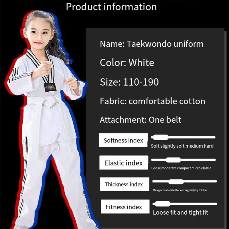 Taekwondo Training Uniform Child & Adult Cotton Clothing Size 130 - Striped Long Sleeves - 150 10