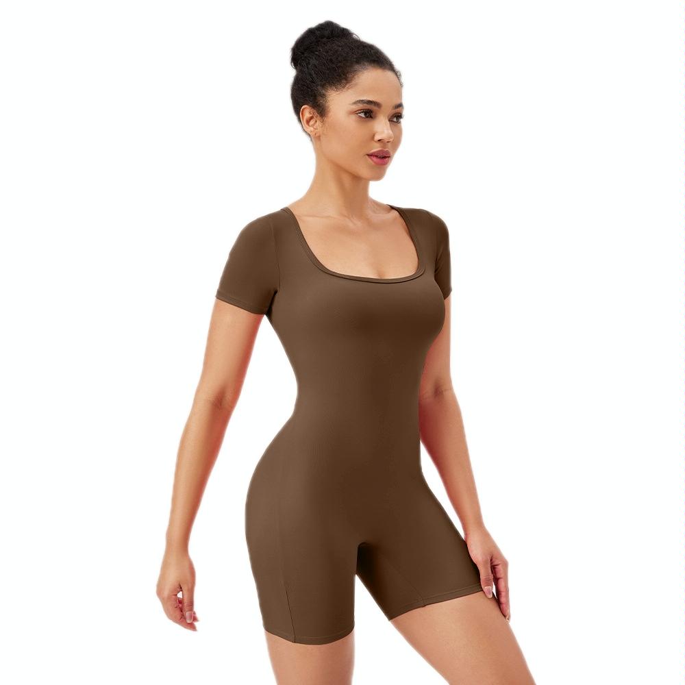 Quick Drying Women Square Neck Yoga Jumpsuit - Black - L
