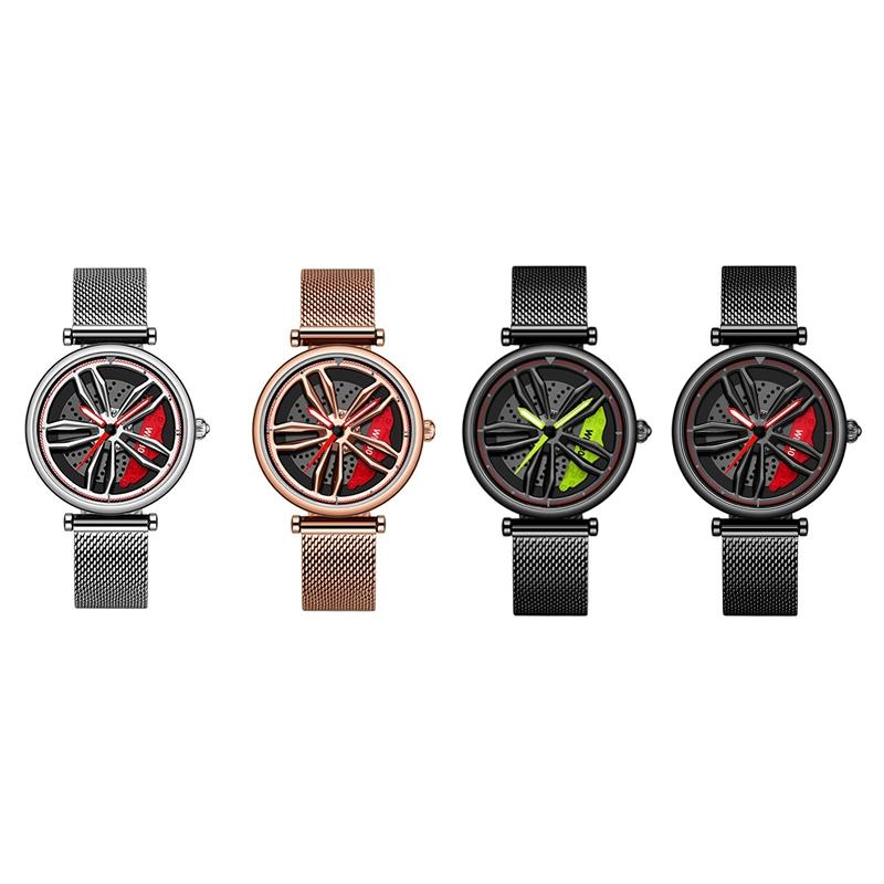 Women Quartz Watch with 3d Hollow out Wheel Design - Black Red 3