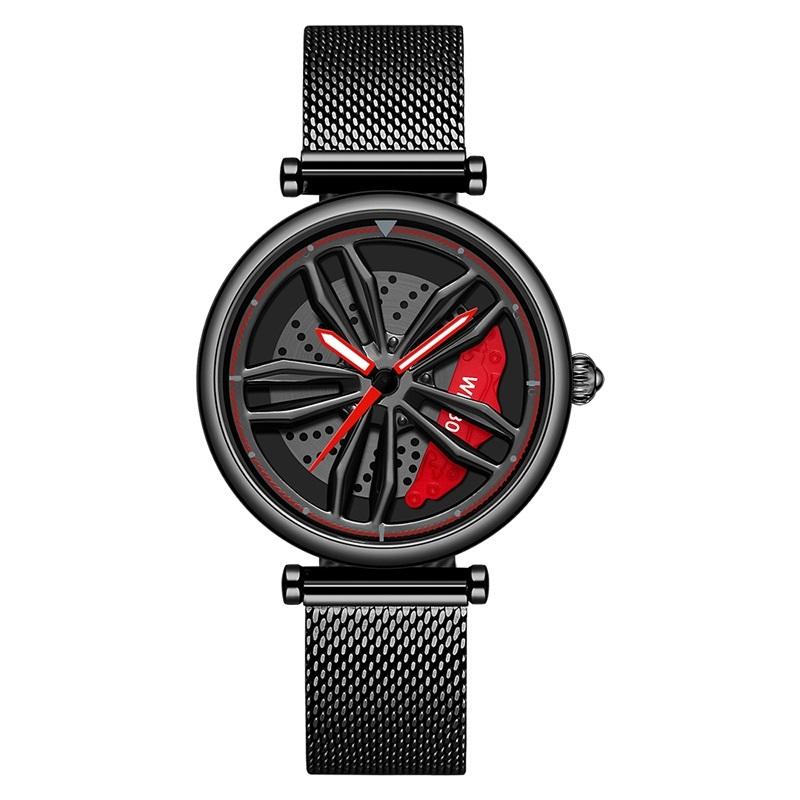 Women Quartz Watch with 3d Hollow out Wheel Design - Black Red 13