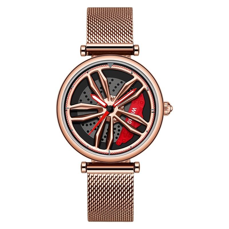 Women Quartz Watch with 3d Hollow out Wheel Design - Black Red 15