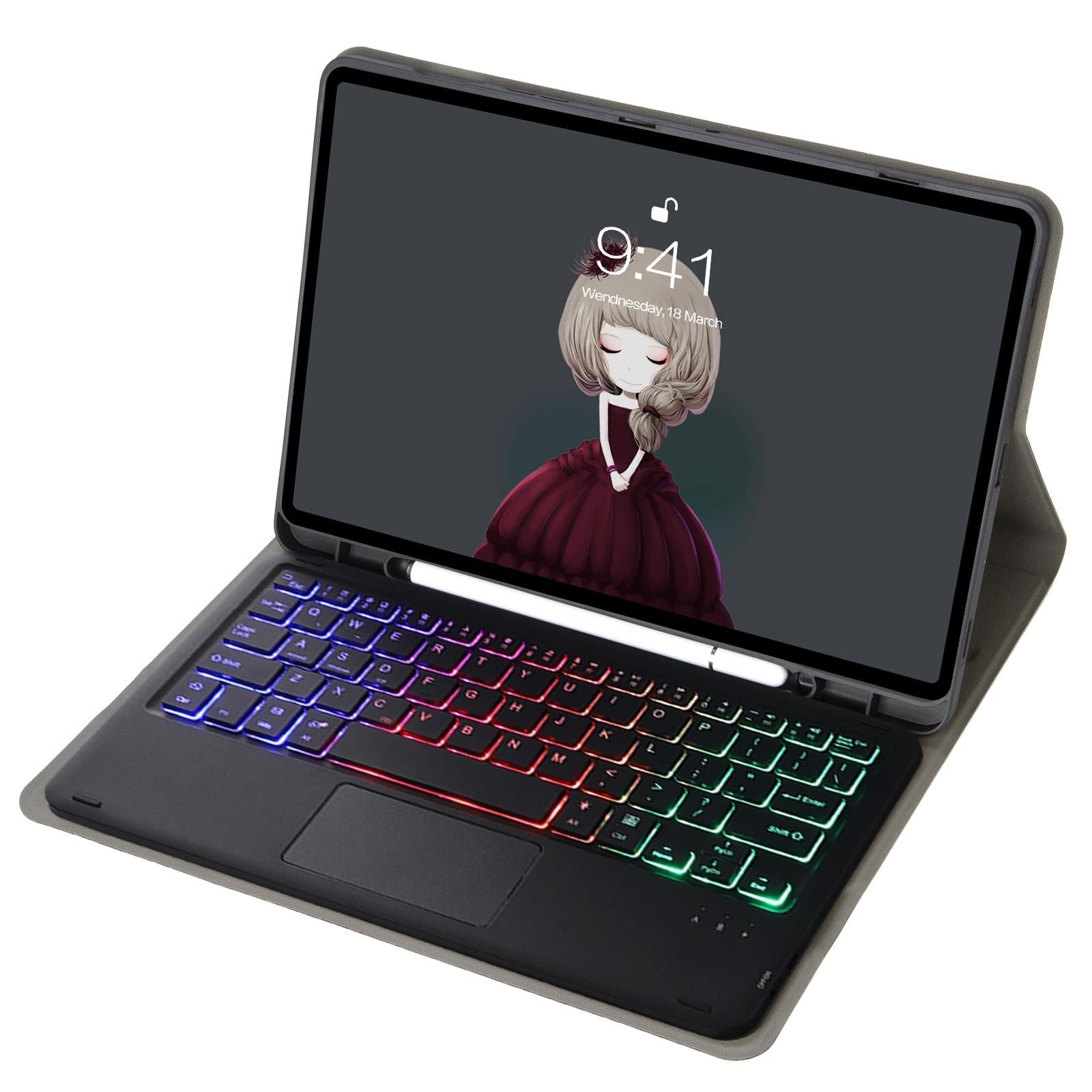 Bluetooth Keyboard Leather Case For Ipad Air / Pro 11 - Touch Pad Backlight Pen Slot - Black 5