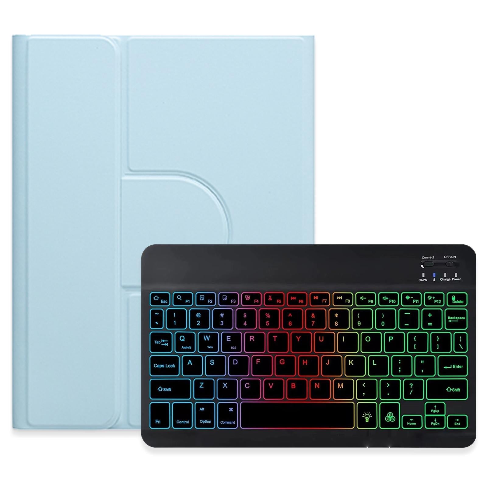 360 Degree Rotatable Bluetooth Keyboard Leather Case With Three-Colour Backlight - Mint Green - For Ipad 10.2 2021 / Air 2019 10