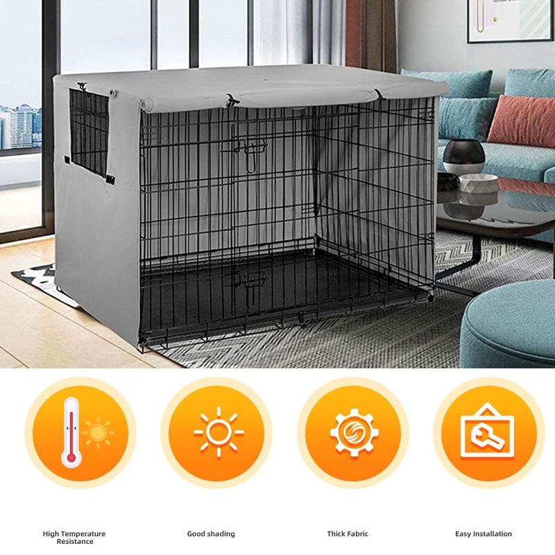 Outdoor Pet Cage Cover - Oxford Cloth Dustproof Rainproof Sunscreen - 94x61x63.5cm - Grey 14