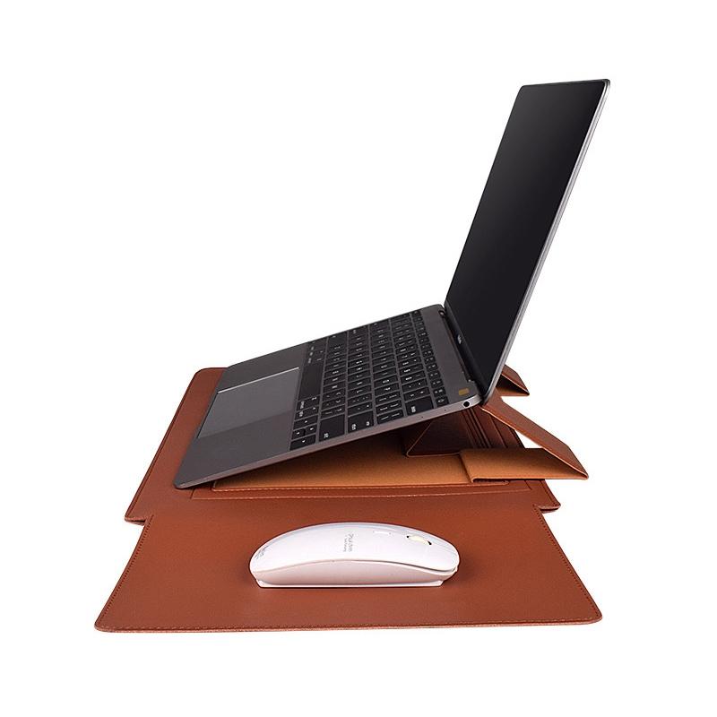 15.4 Inch Laptop Sleeve Leather Case with Small Storage Bag - Black 5