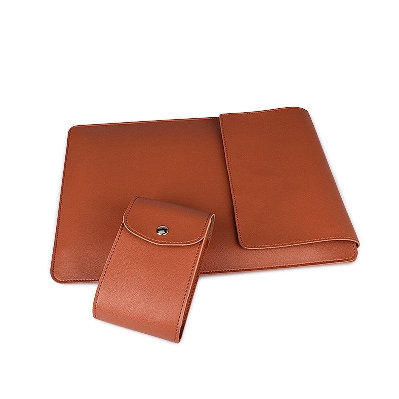 15.4 Inch Laptop Sleeve Leather Case with Small Storage Bag - Black 6