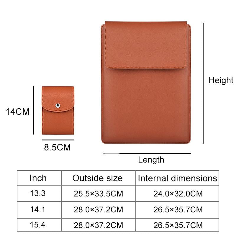 15.4 Inch Laptop Sleeve Leather Case with Small Storage Bag - Black 7