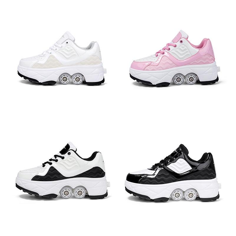 Retractable Dual-purpose Roller Skates - Size 33 Deformable Four-wheel - Df09 White - 36 3