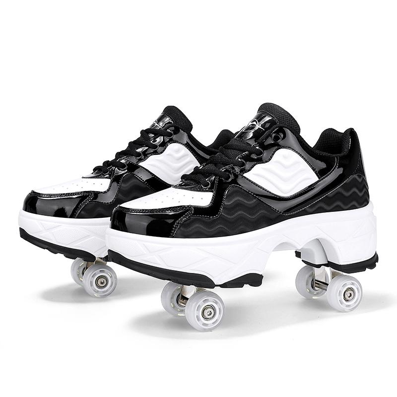 Retractable Dual-purpose Roller Skates - Size 33 Deformable Four-wheel - Df09 White - 36 10