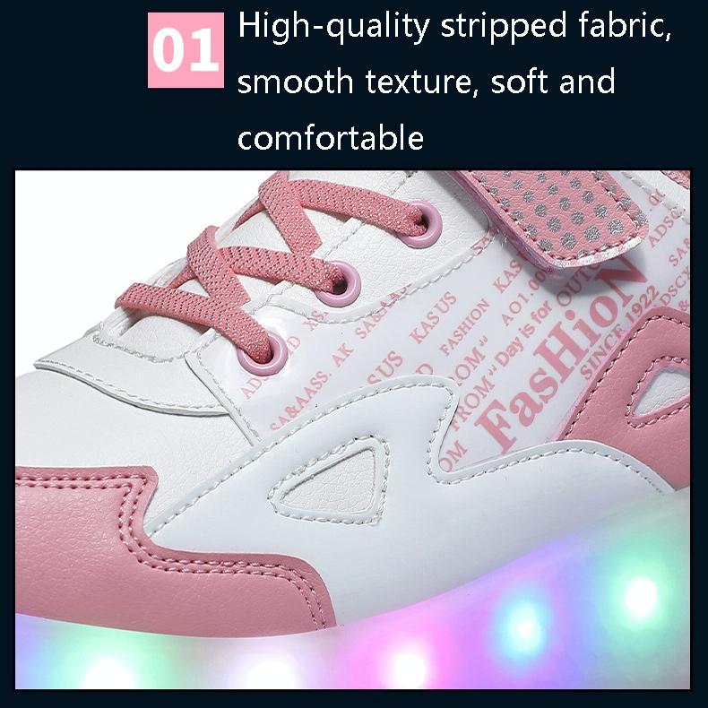 Rechargeable Light Skating Shoes for Kids - Size 30 Two-wheeled - Pink 5