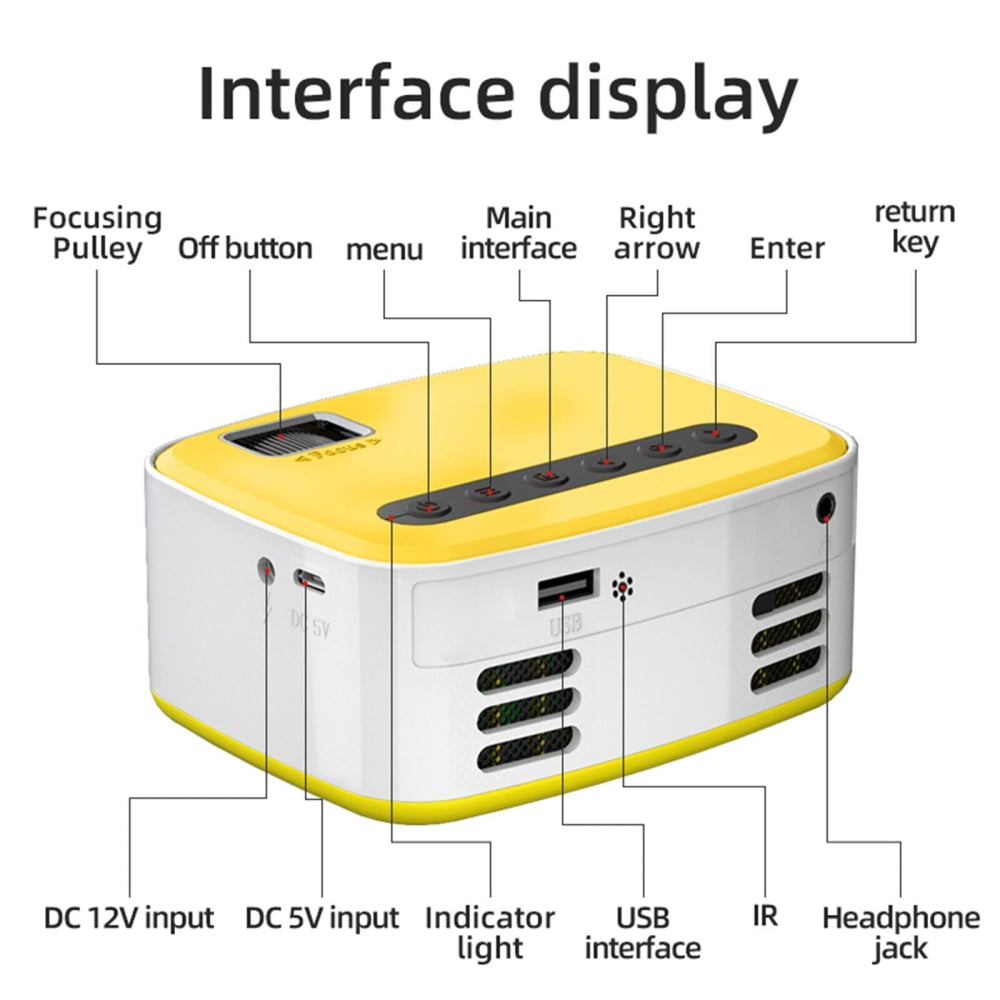 Portable Home Theater Projector - 400 Lumens Hd Same Screen Version - White Yellow 10