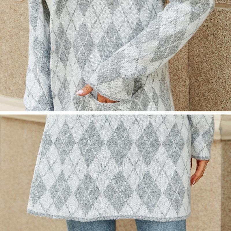 Autumn And Winter Long Sweater Collision Colour Knitted Cardigan Trench Coat - Light Grey - Xl 6