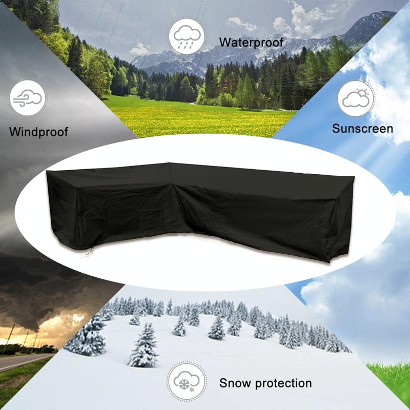 Waterproof Outdoor Corner Sofa Cover - 300x300x98cm - Black 3