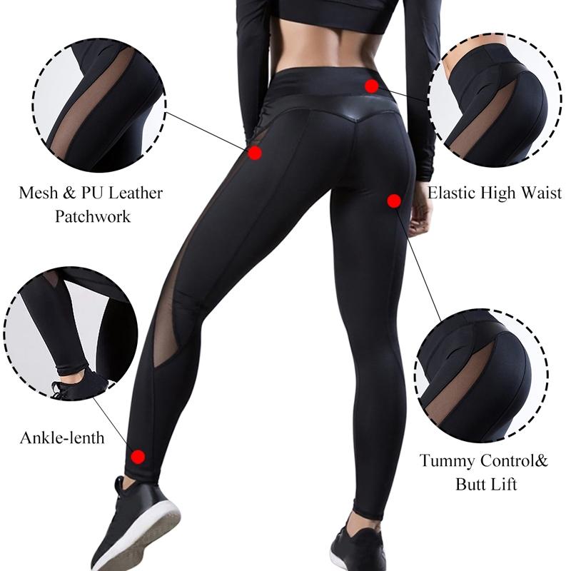 Mesh Leggings For Women Push Up Fitness Pants Seamless Workout Leggins Size M Black 6