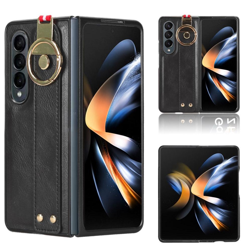 For Samsung Galaxy z Fold4 5G Leather Wristband Phone Case - Back Cover - Black 6