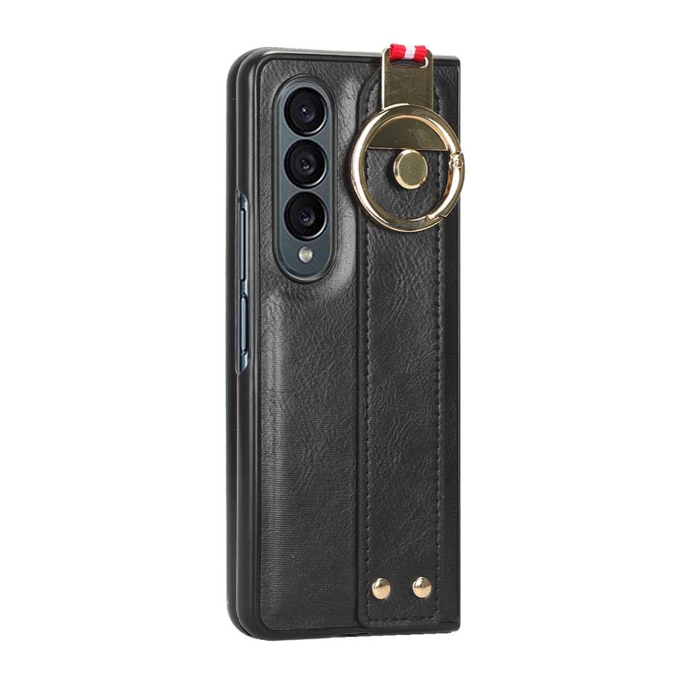 For Samsung Galaxy z Fold4 5G Leather Wristband Phone Case - Back Cover - Black 7