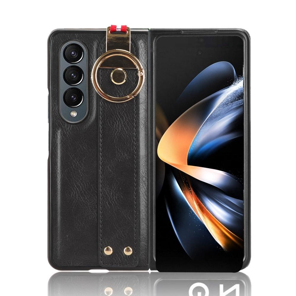 For Samsung Galaxy z Fold4 5G Leather Wristband Phone Case - Back Cover - Black 8