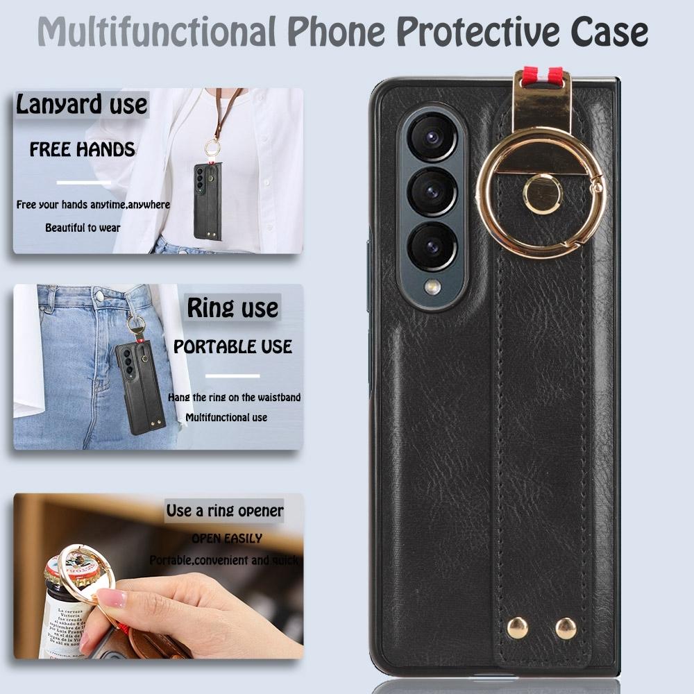 For Samsung Galaxy z Fold4 5G Leather Wristband Phone Case - Back Cover - Black 11