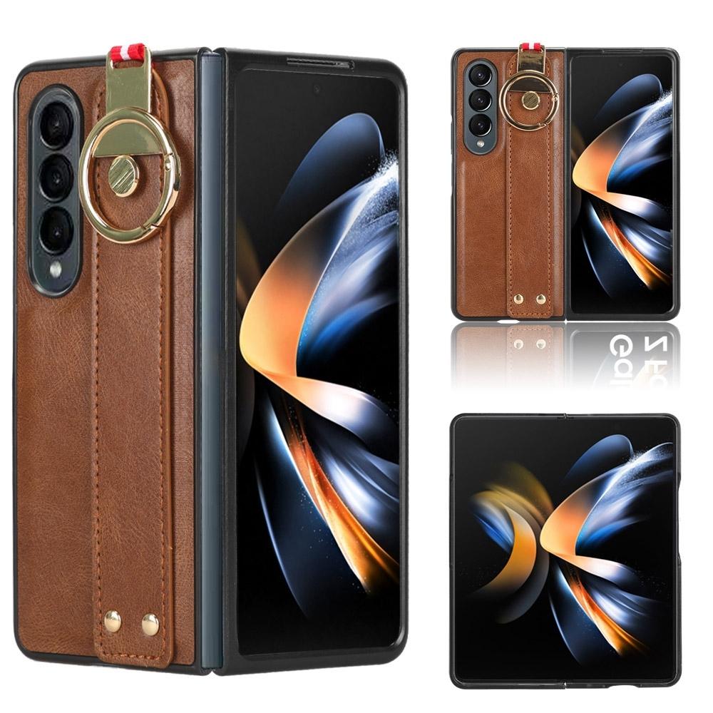 For Samsung Galaxy z Fold4 5G Leather Wristband Phone Case - Back Cover - Black 14