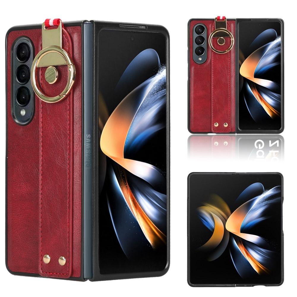 For Samsung Galaxy z Fold4 5G Leather Wristband Phone Case - Back Cover - Black 15