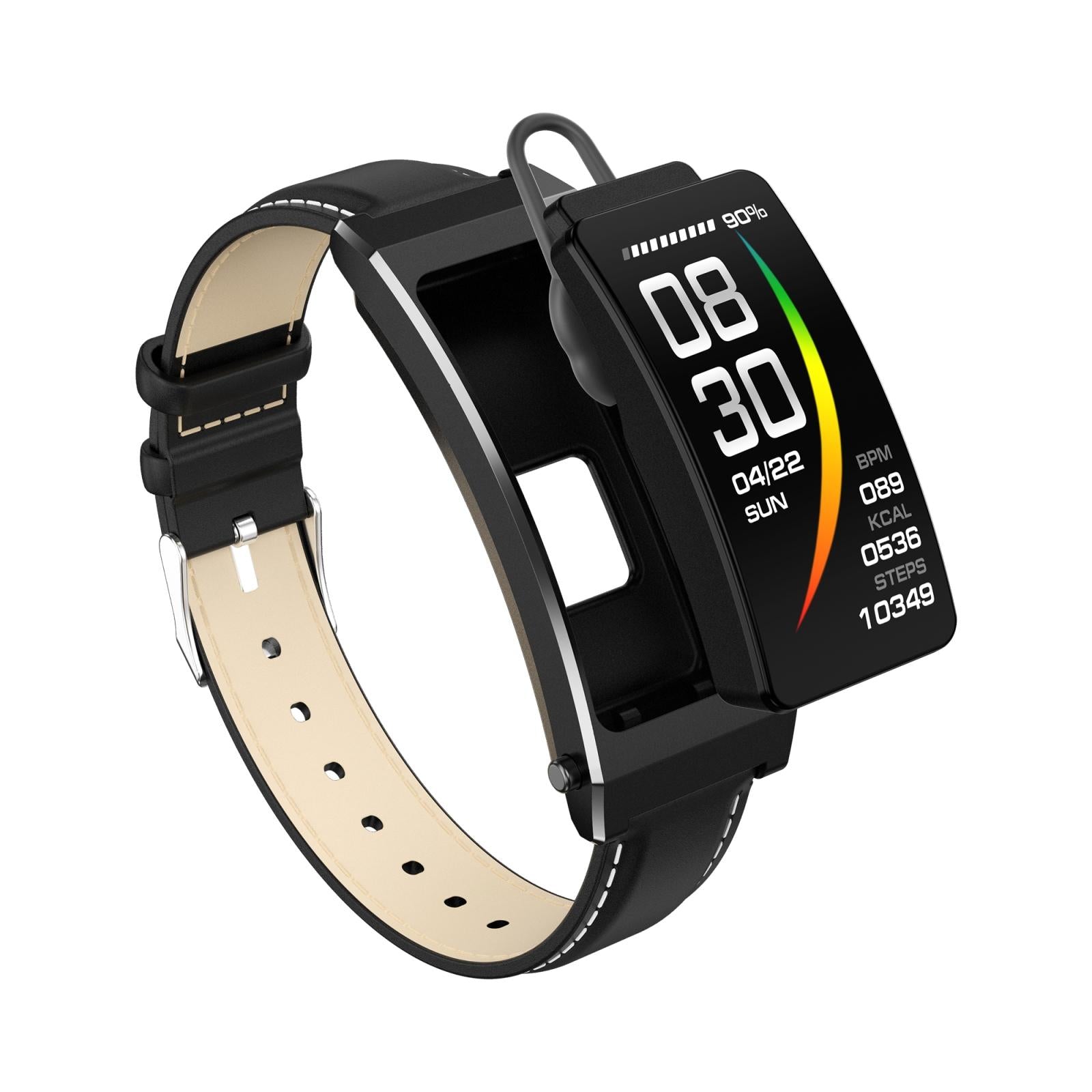 Smart Health Monitoring Bracelet With Bt Call And Leather Strap - Black Leather Strap 6