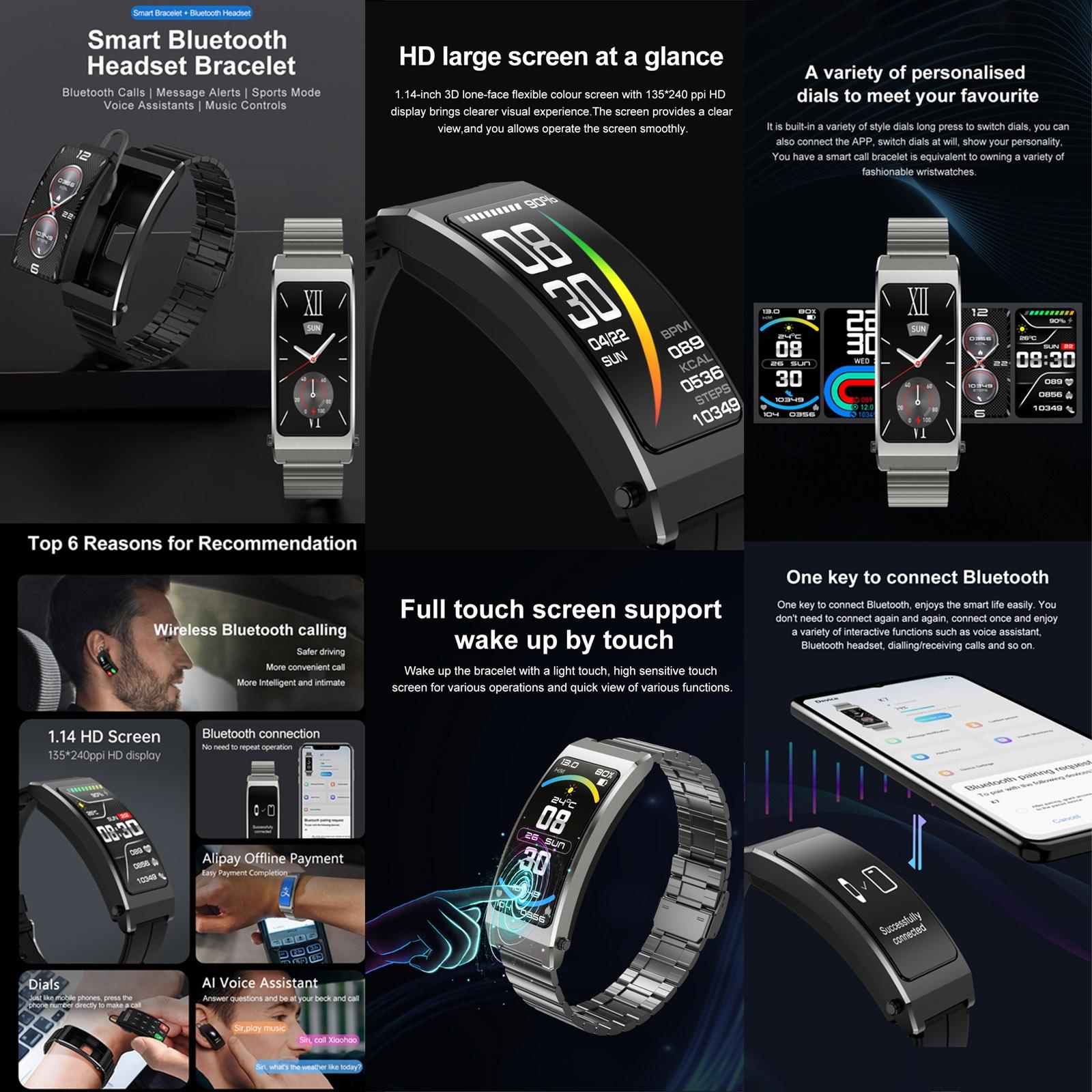 Smart Health Monitoring Bracelet With Bt Call And Leather Strap - Black Leather Strap 7