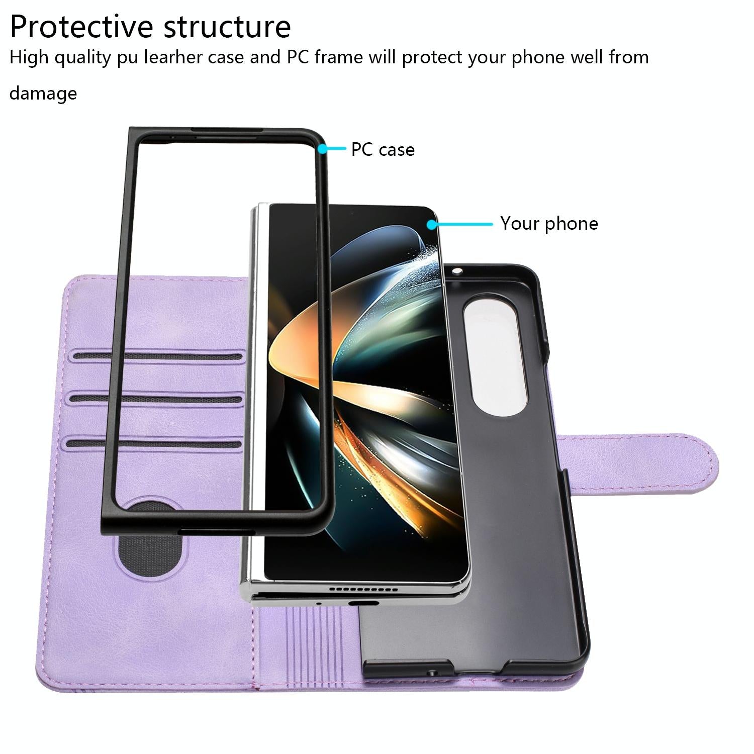 For Samsung Galaxy Z Fold4 5G Leather Phone Case With Heart Pattern - Red 11