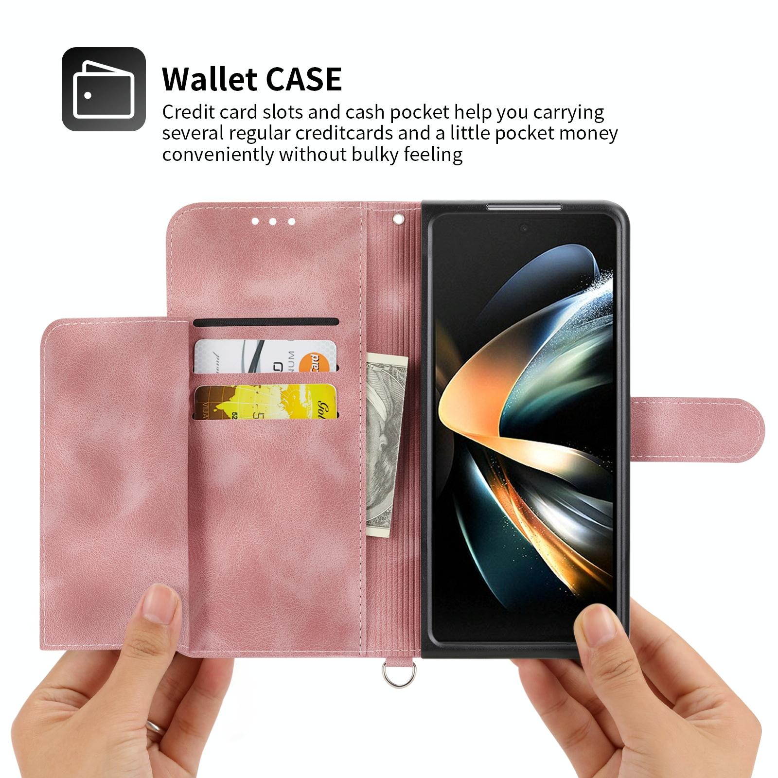 For Samsung Galaxy Z Fold4 5G Floral Leather Phone Wallet - Embossed - Black 4