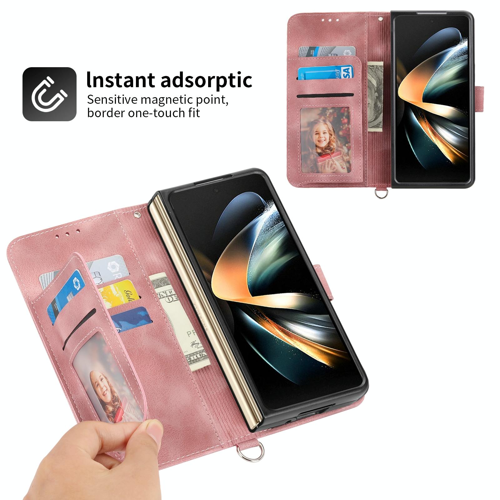 For Samsung Galaxy Z Fold4 5G Floral Leather Phone Wallet - Embossed - Black 6