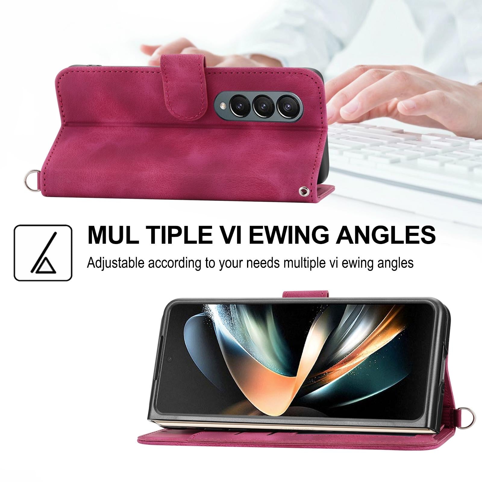 For Samsung Galaxy Z Fold4 5G Floral Leather Phone Wallet - Embossed - Black 10