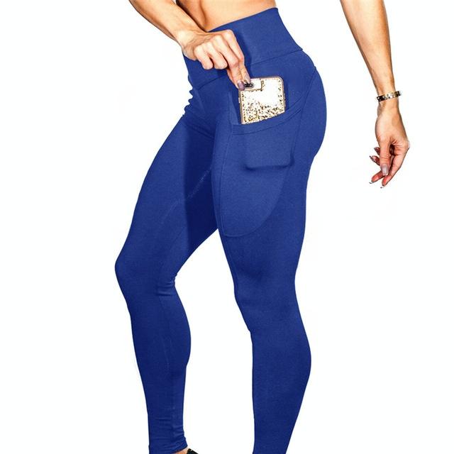High Elastic Yoga Pants With Pockets For Women Jogging Workout Running Leggings Xl - Black - Xl