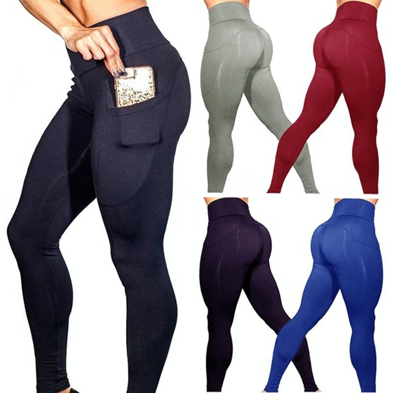 High Elastic Yoga Pants With Pockets For Women Jogging Workout Running Leggings Xl - Black - Xl 6