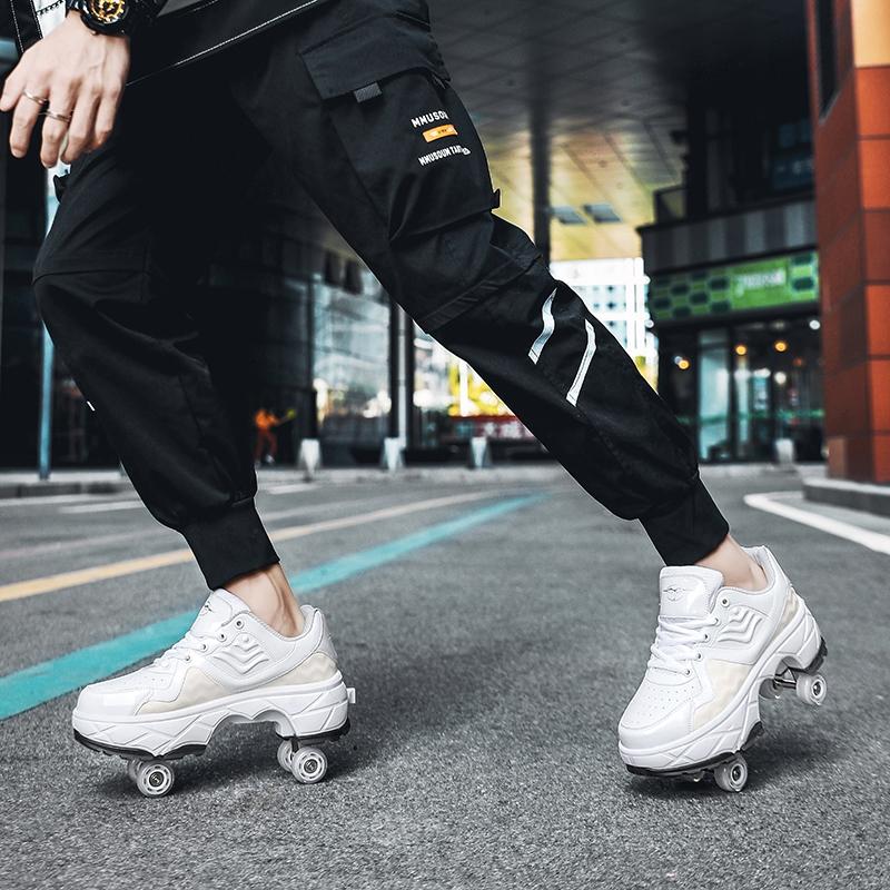 Retractable Dual-purpose Roller Skates - Size 33 Deformable Four-wheel - Df09 White - 37 8