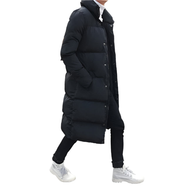 Mens Long Down Jacket Coat Winter Parkas Thick Warm Slim Fit Male Overcoat - Size Xxxl Black