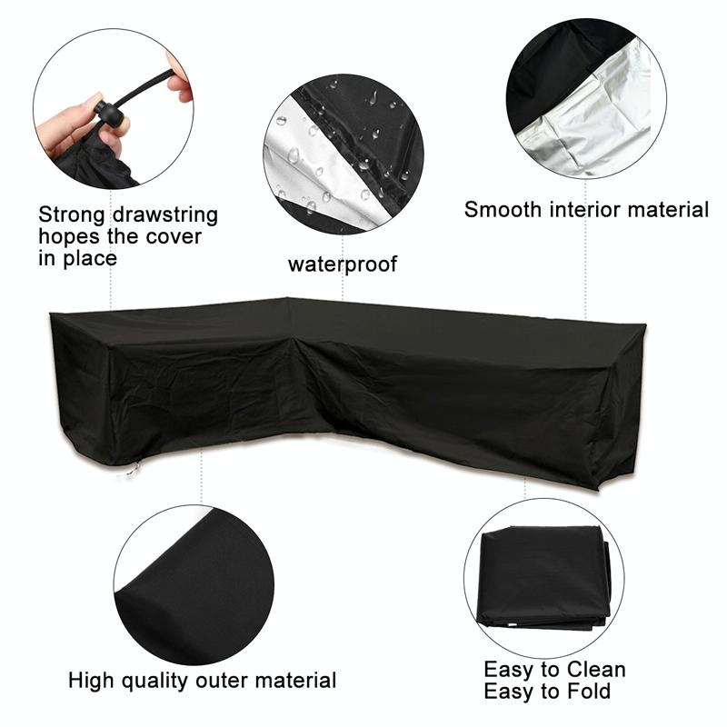 Waterproof Outdoor Corner Sofa Cover - 155x95x68 Black 5