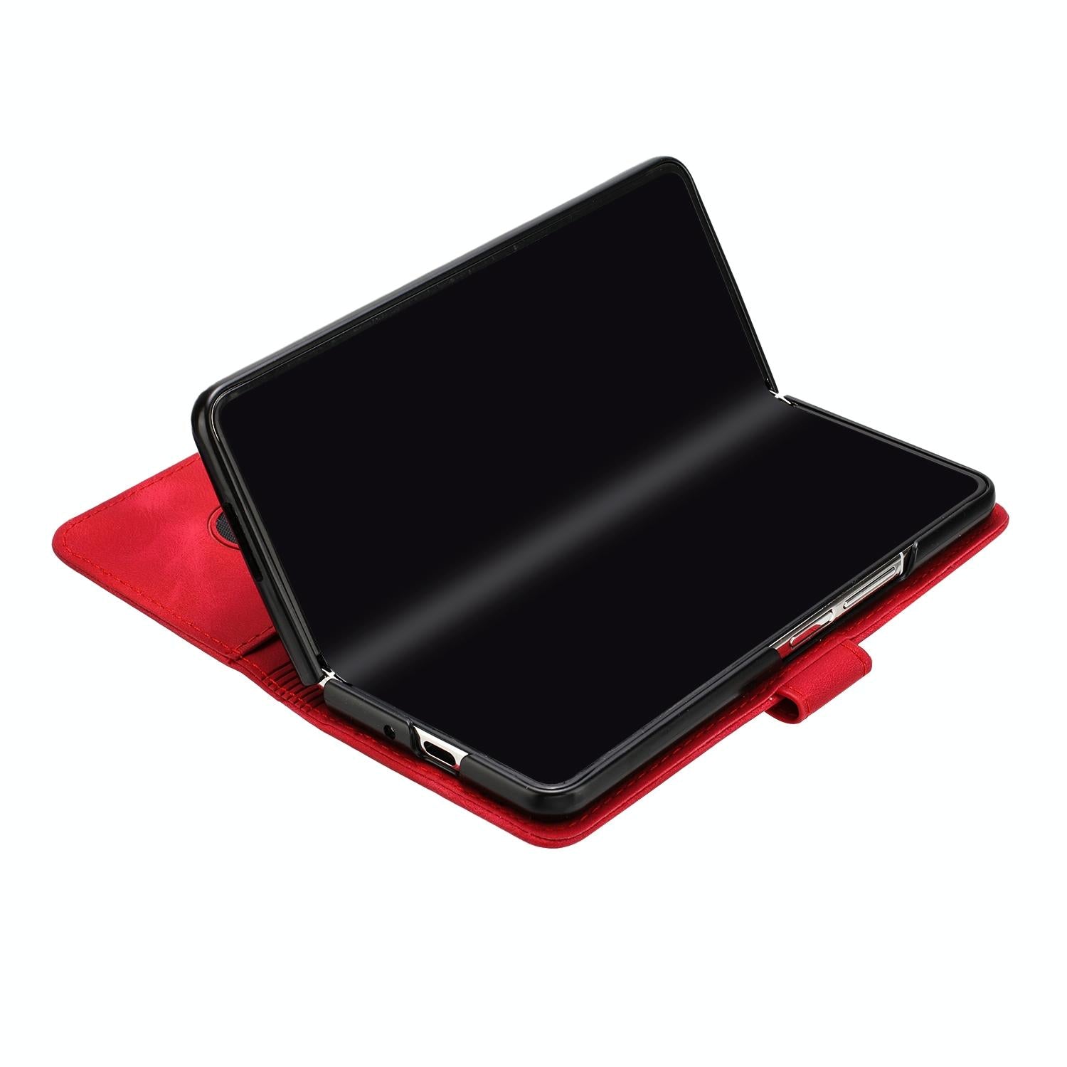 For Samsung Galaxy Z Fold4 5G Smooth Leather Phone Case - Line Pattern - Red 8