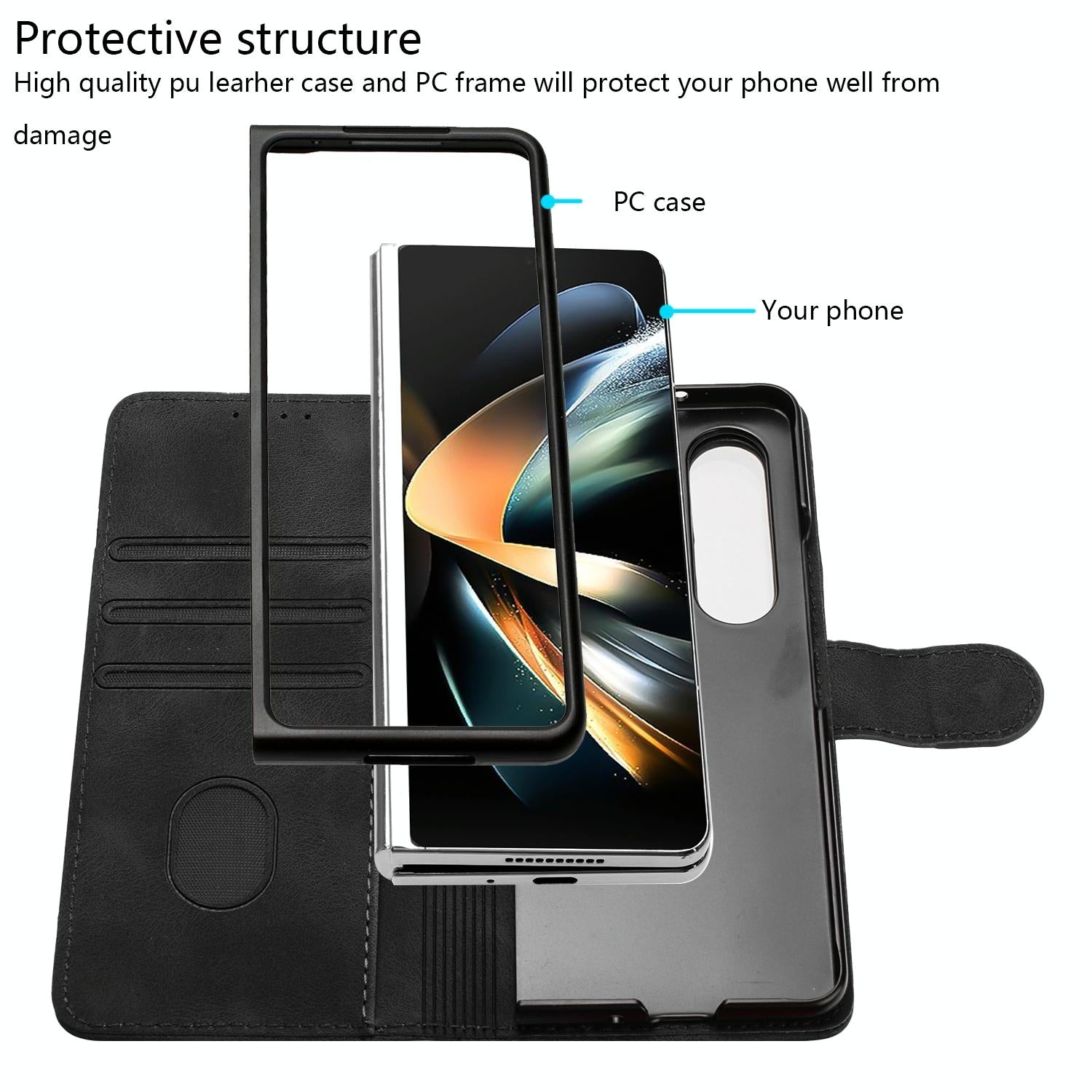For Samsung Galaxy Z Fold4 5G Smooth Leather Phone Case - Line Pattern - Red 14