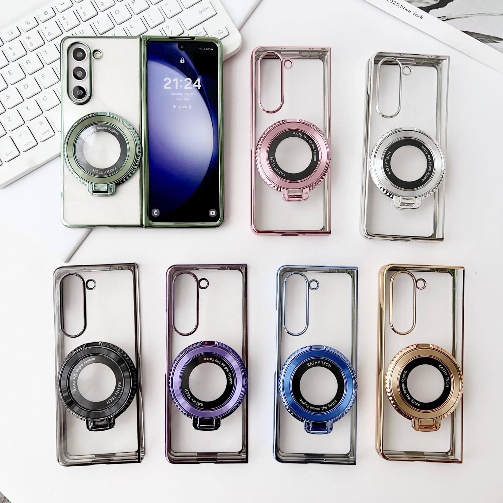 For Samsung Galaxy z Fold4 5G Shockproof Magsafe Holder for Rotating Plating Phone Case - Black 7
