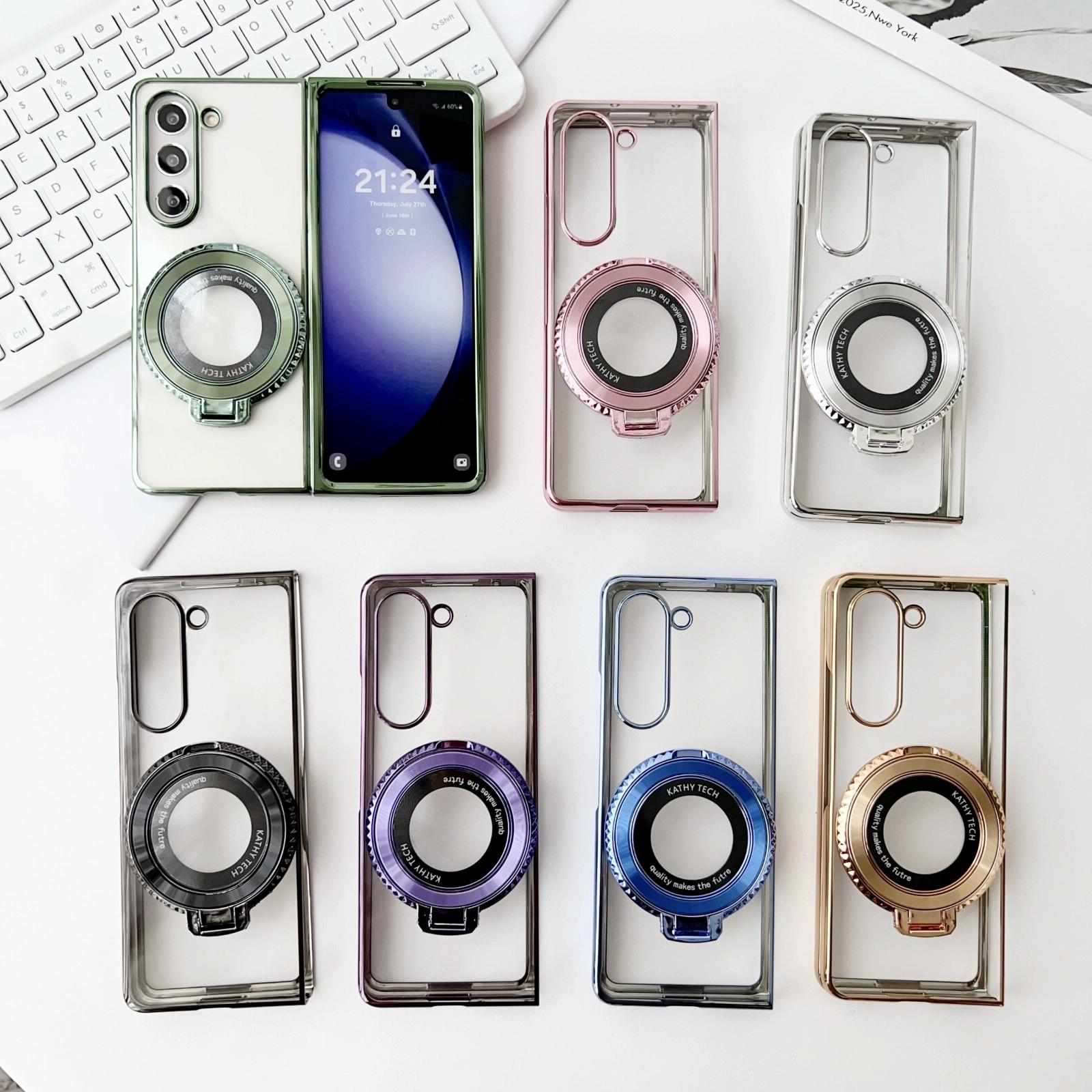 For Samsung Galaxy z Fold4 5G Shockproof Magsafe Holder for Rotating Plating Phone Case - Black 13