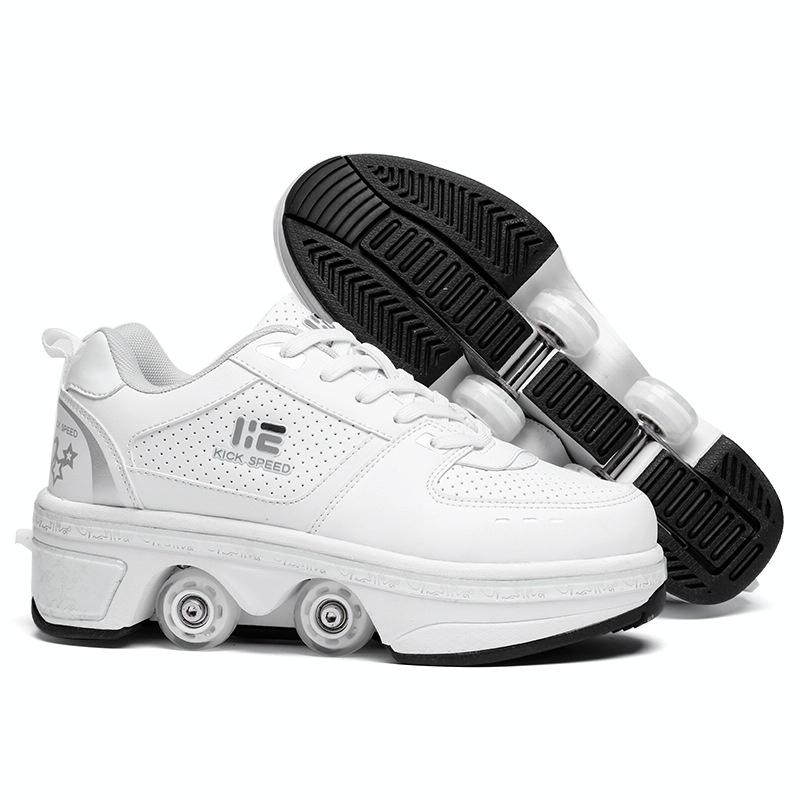 37 Double Row Deformation Rune Roller Skates - Dual Purpose - Low-Top Without Light (White) 7