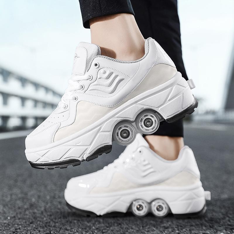 Retractable Dual-purpose Roller Skates - Size 33 Deformable Four-wheel - Df09 White - 38 7