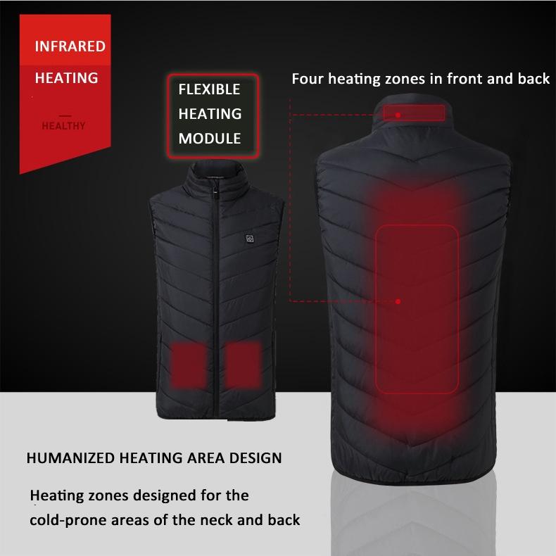 4 Area Single Control Usb Electric Heating Undershirt Intelligent Warm Vest - Black - Xxxl 5