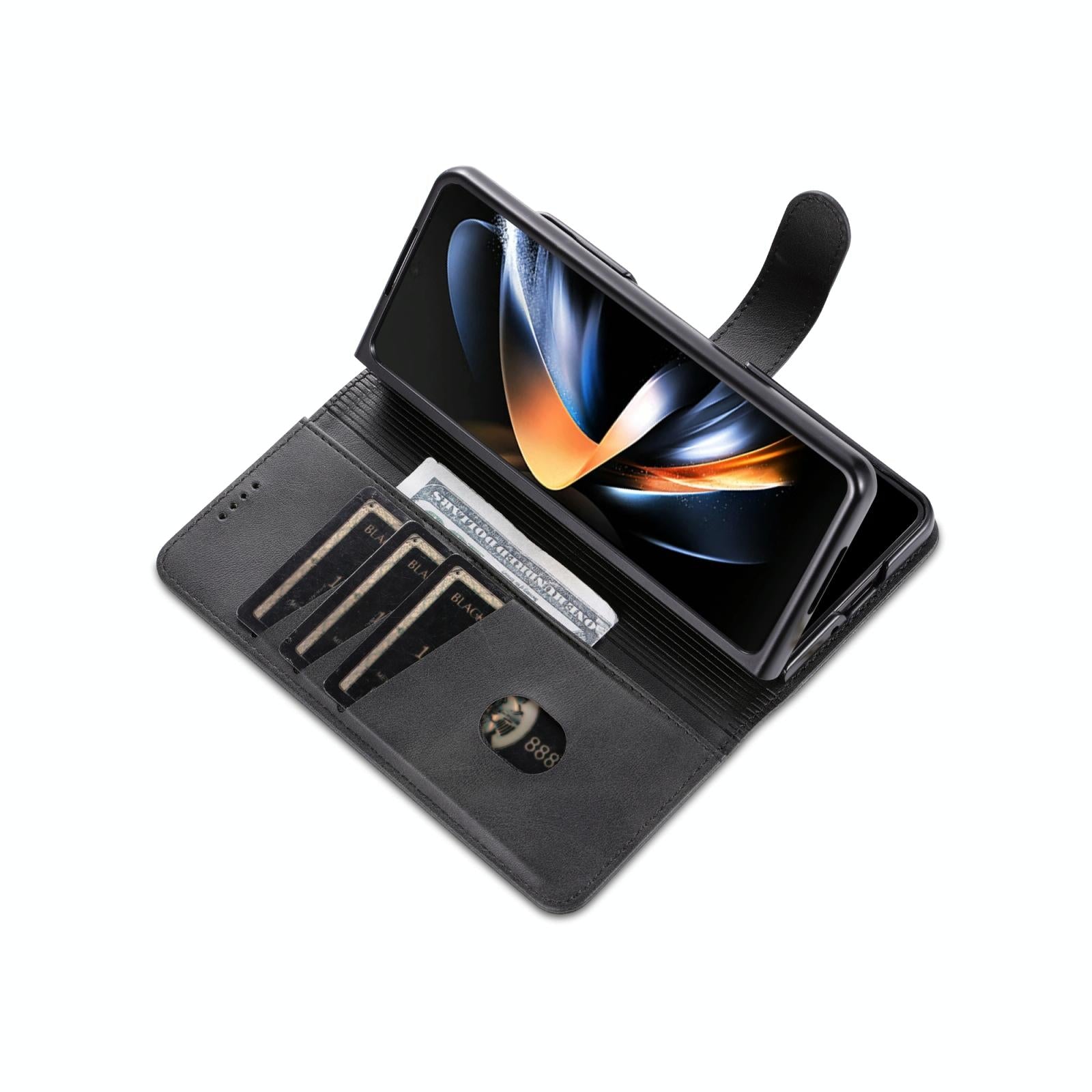 For Samsung Galaxy Z Fold4 5G Leather Phone Case - Smooth Calf Texture - Brown 13