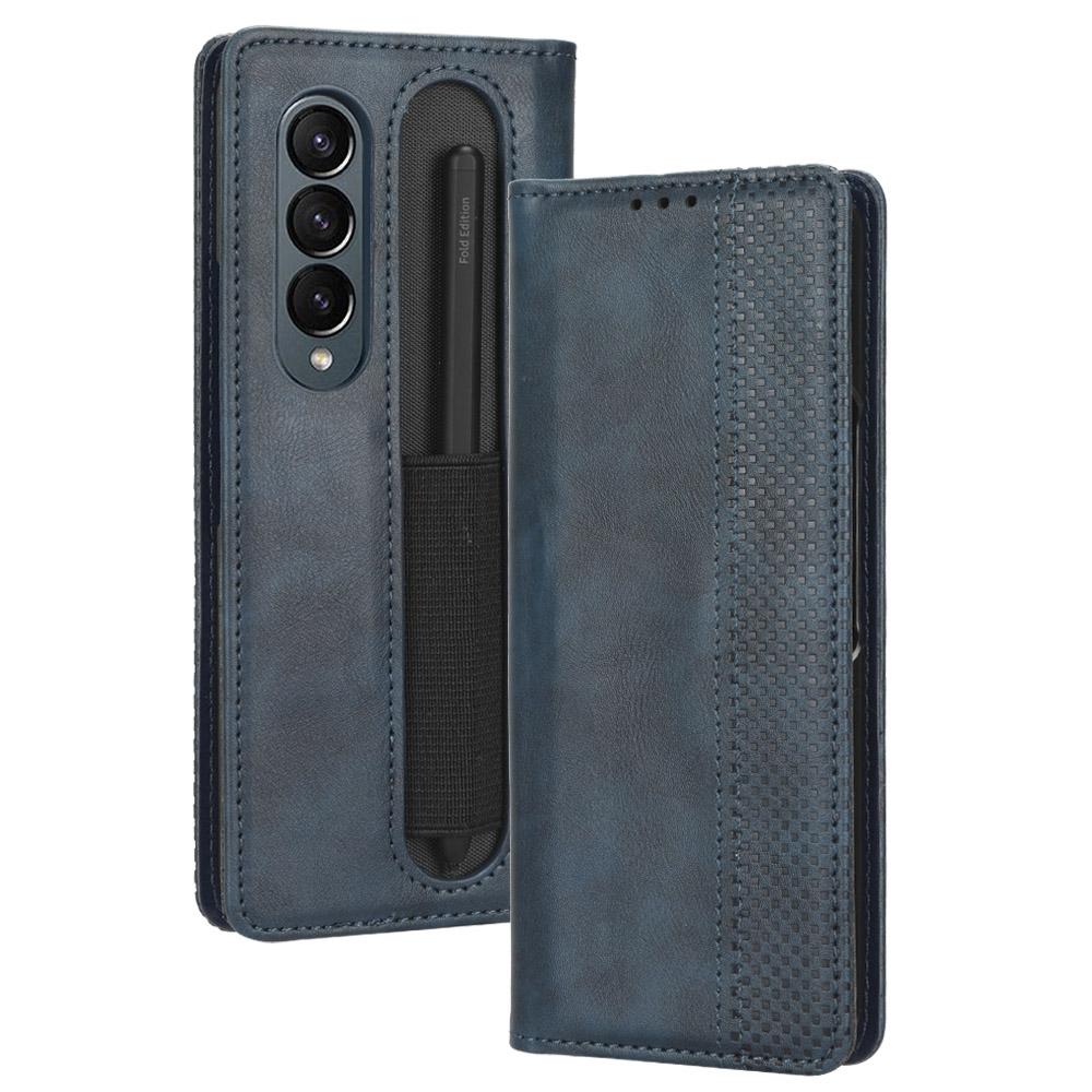 For Samsung Galaxy Z Fold4 5G Vintage Leather Phone Case With Magnetic Buckle - Black 6