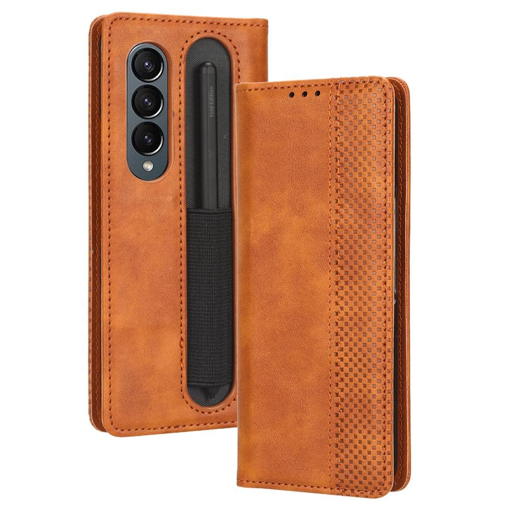 For Samsung Galaxy Z Fold4 5G Vintage Leather Phone Case With Magnetic Buckle - Black 11