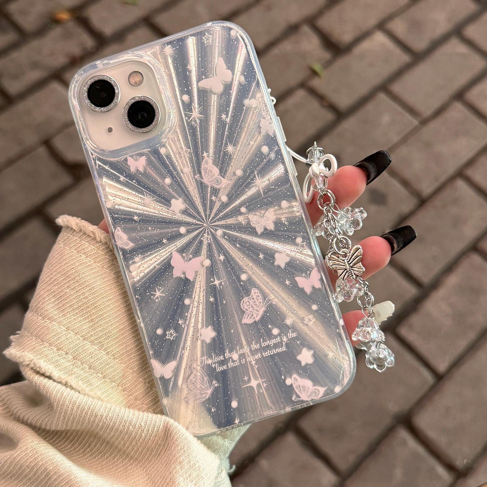 Double Layer Acrylic Tpu Shockproof Phone Case with Fireworks Butterfly Pattern and Star Butterfly Design for Iphone 15 3